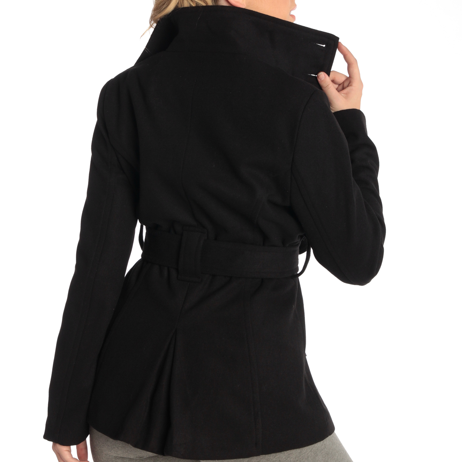 Alpine Swiss Bella Women's Belted Blazer Button Up Wool Coat Funnel Neck Jacket